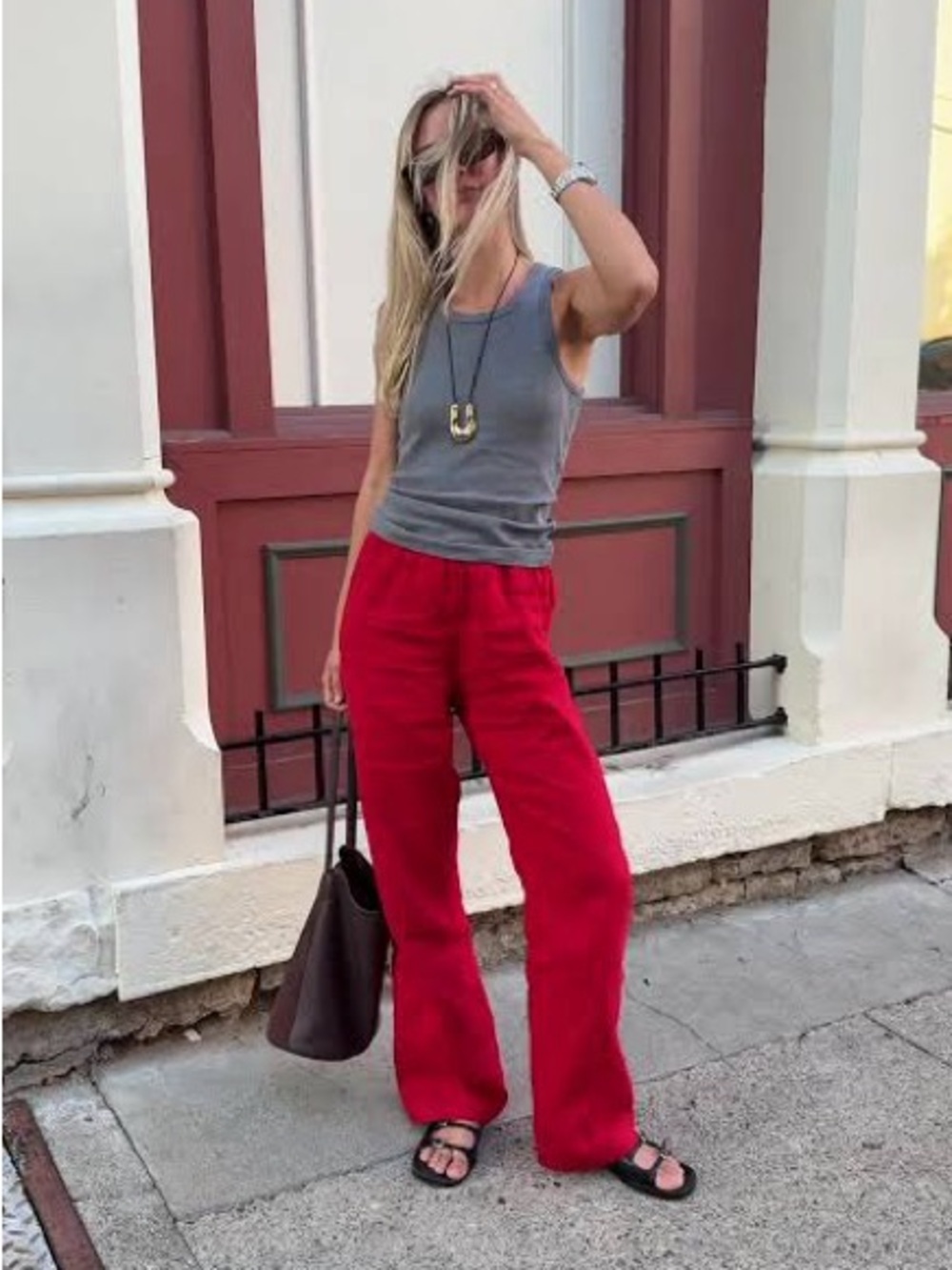 Donni Small Red Linen Simple Pant Tomato